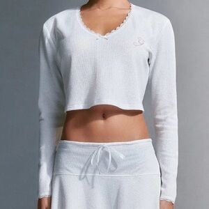 I.AM.GIA NWT Brysonn Top Waffle Knit Scalloped Lace Long Sleeve Crop Size XS